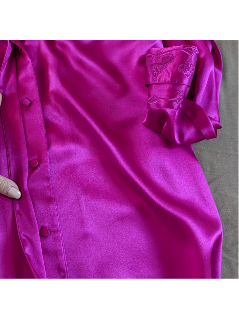 Vintage 100% Silk Fuchsia Western Blouse Size 8 Embroidered Hidden Placket Glam - Picture 8 of 16